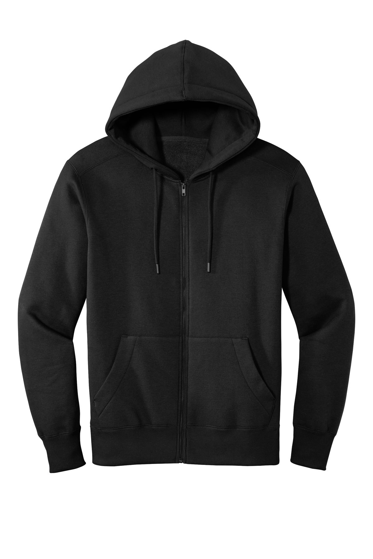 Front View of Jet Black District Perfect Weight Fleece Full-Zip Hoodie DT1103