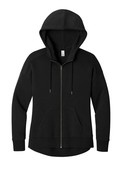 Front View of Jet Black District Women's Perfect Weight Fleece Drop Shoulder Full-Zip Hoodie DT1104