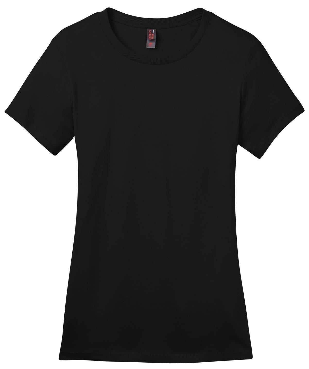 Front View of Jet Black District Women's Perfect Weight Tee. DM104L