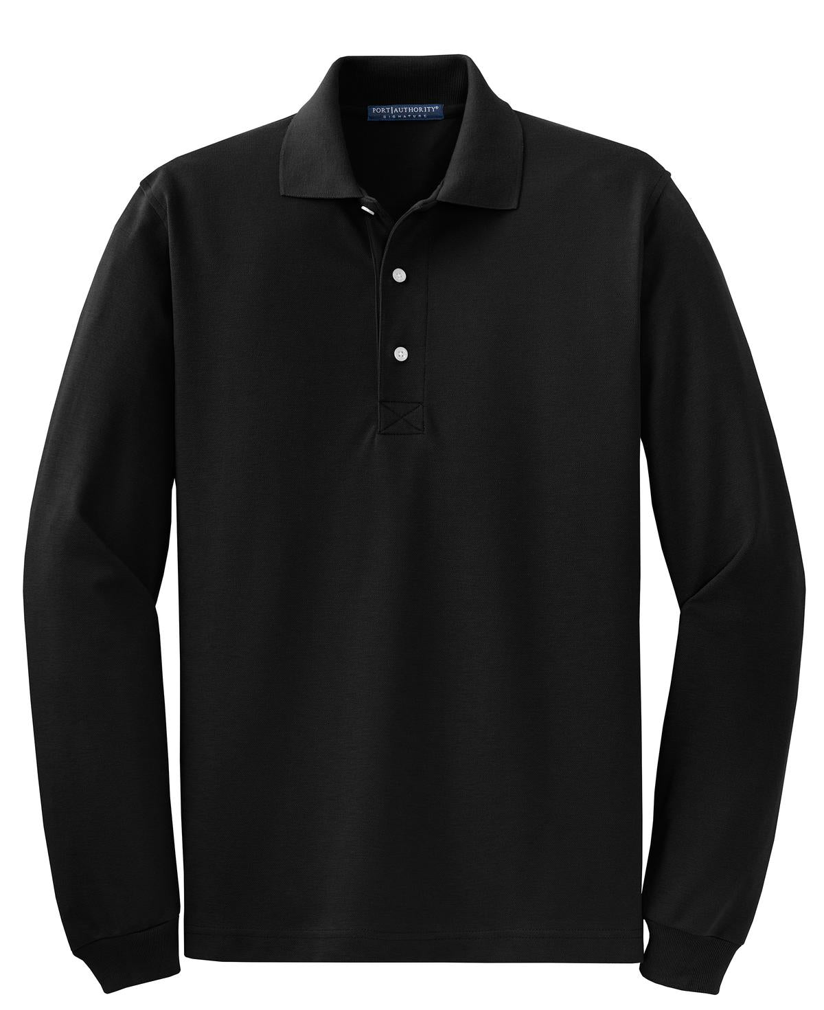 Front View of Jet Black Port Authority Rapid Dry Long Sleeve Polo. K455LS