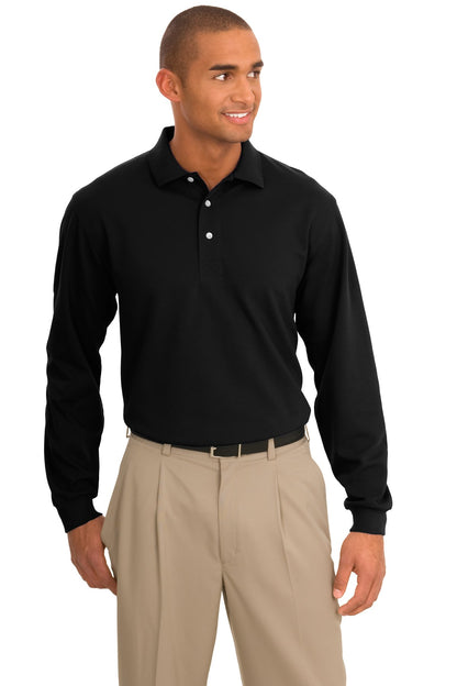 Front View of Jet Black Port Authority Rapid Dry Long Sleeve Polo. K455LS