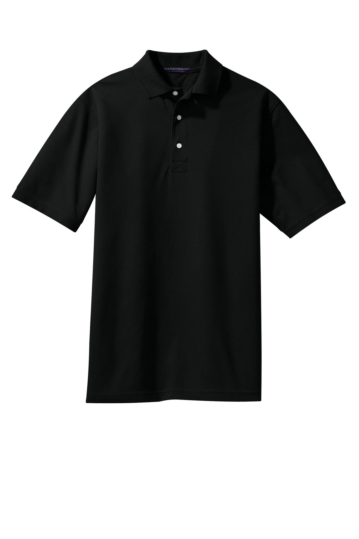 Front View of Jet Black Port Authority Tall Rapid Dry Polo. TLK455