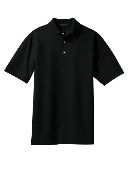 Front View of Jet Black Port Authority Tall Rapid Dry Polo. TLK455