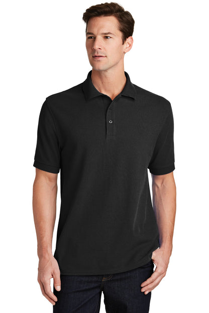 Front View of Jet Black Port & Company Combed Ring Spun Pique Polo. KP1500