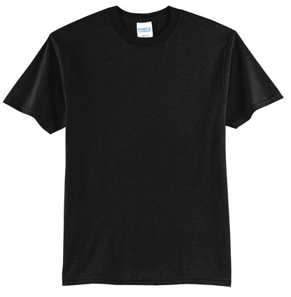 Front View of Jet Black Port & Company Tall Core Blend Tee. PC55T