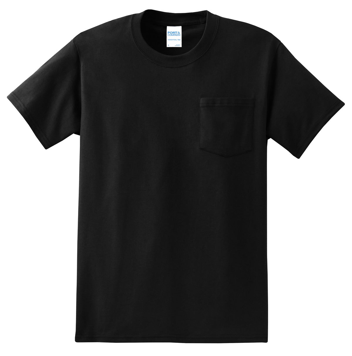 Front View of Jet Black Port & Company - Tall Essential Pocket Tee. PC61PT