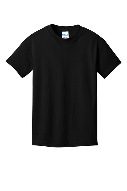 Front View of JetBlack Port & Company Youth Core Cotton DTG Tee PC54YDTG