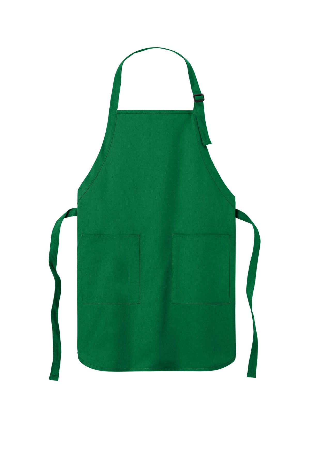 Front View of Kelly Green Port Authority Full-Length Two-Pocket Bib Apron. A600