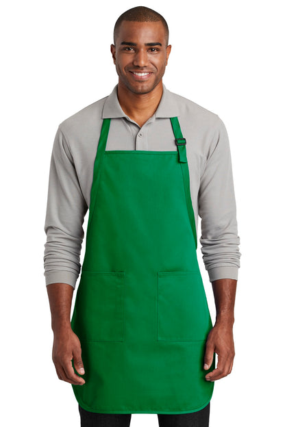 Front View of Kelly Green Port Authority Full-Length Two-Pocket Bib Apron. A600
