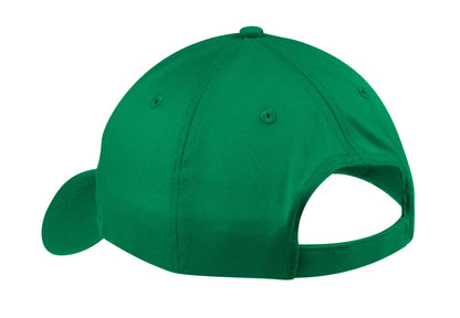 Front View of Kelly Green Port & Company Six-Panel Twill Cap. CP80