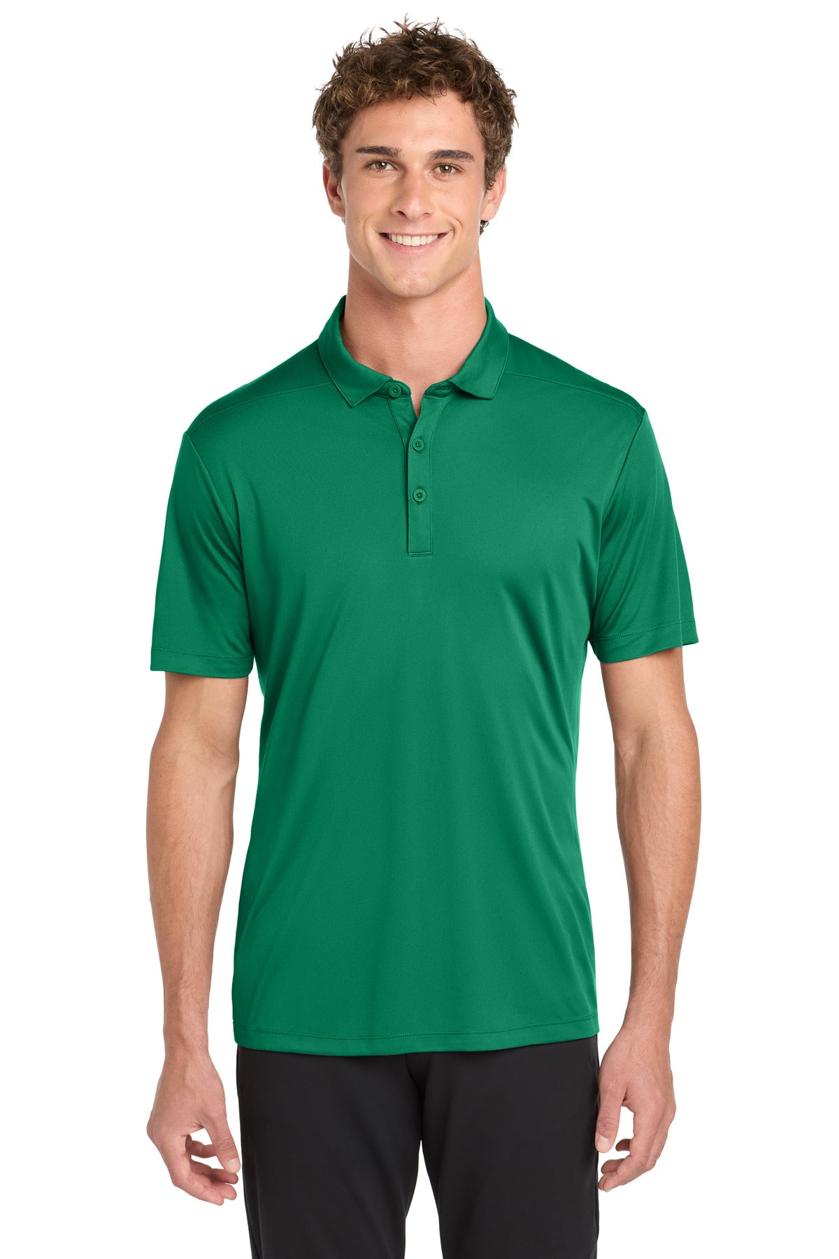 Front View of Kelly Green Sport-Tek Posi-UV Pro Polo. ST520
