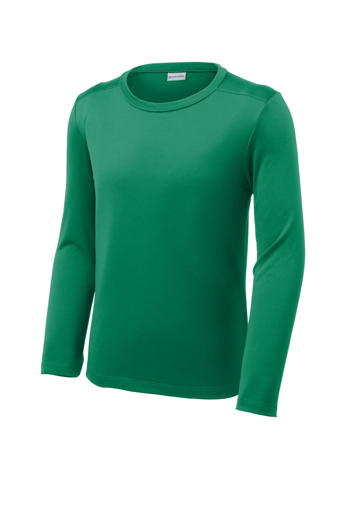 Front View of Kelly Green Sport-Tek Youth Posi-UV Pro Long Sleeve Tee. YST420LS
