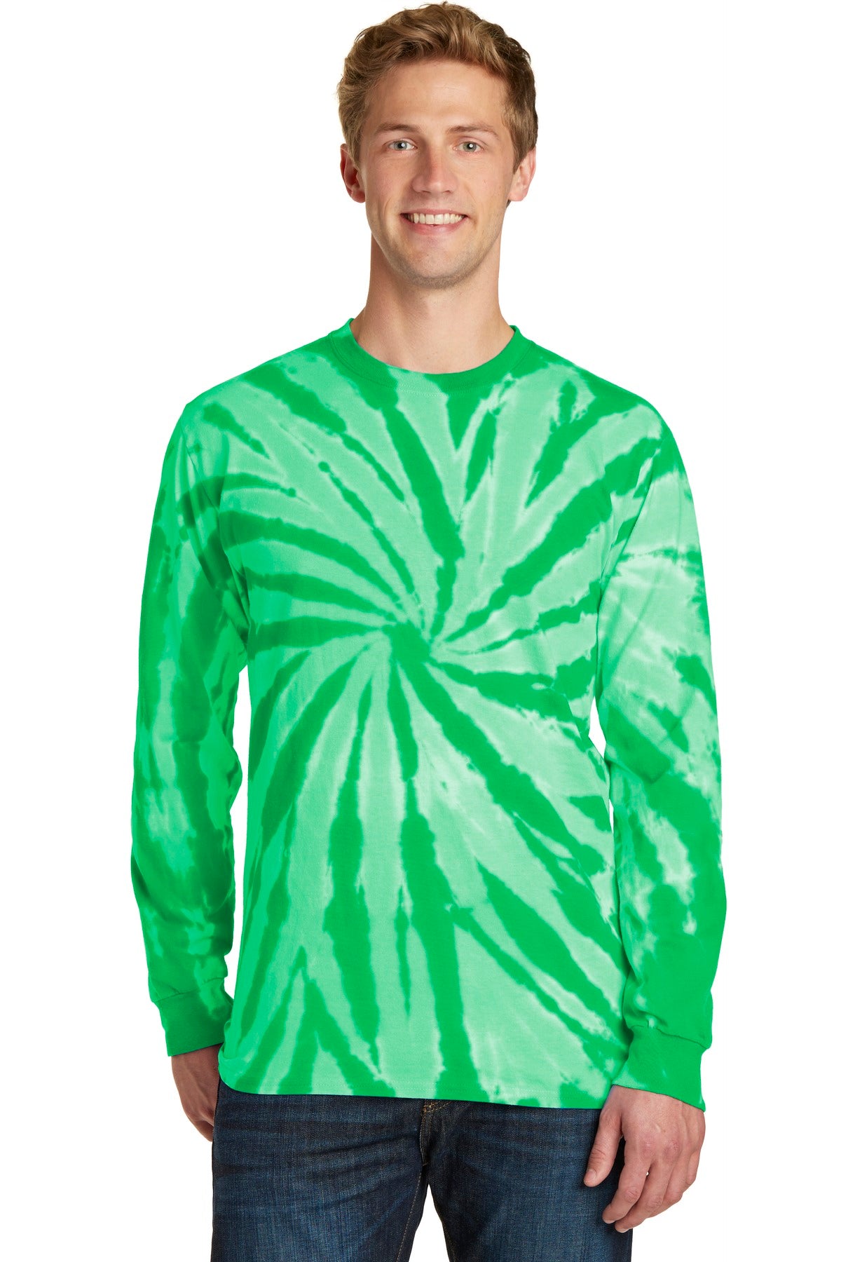 Front View of Kelly Port & Company Tie-Dye Long Sleeve Tee. PC147LS