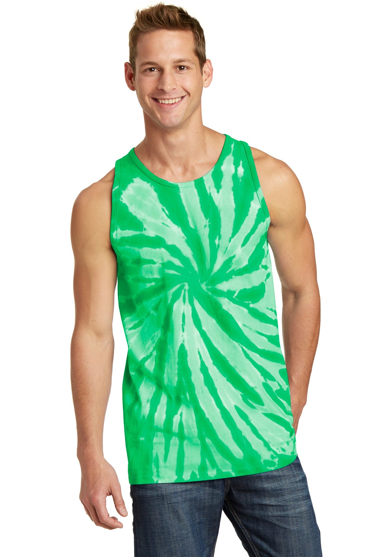 Front View of Kelly Port & Company Tie-Dye Tank Top. PC147TT