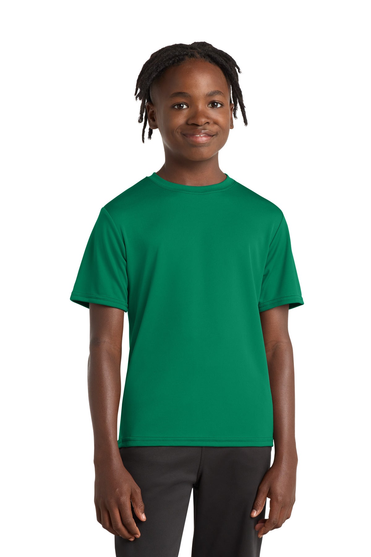 Front View of Kelly Port & Company Youth Performance Tee. PC380Y