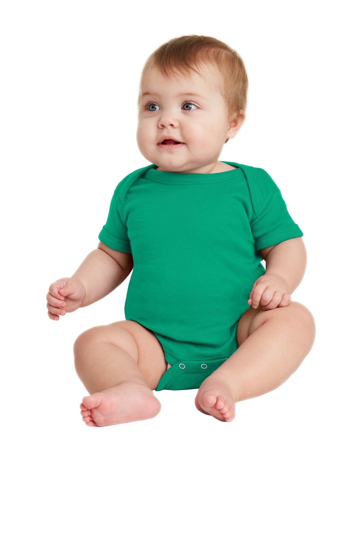 Front View of Kelly Rabbit Skins Infant Short Sleeve Baby Rib Bodysuit. RS4400
