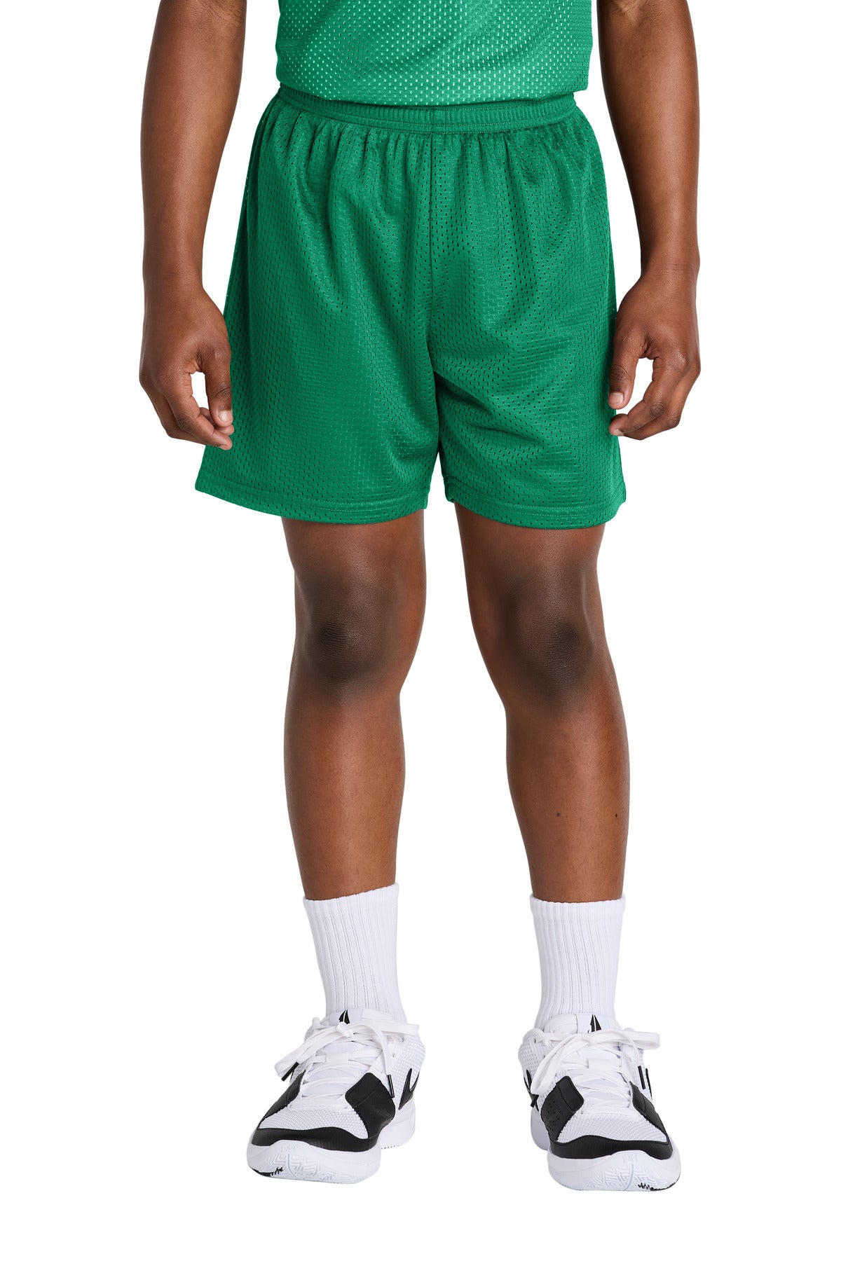 Front View of KellyGreen Sport-Tek Youth PosiCharge Mesh 5" Short YST5100