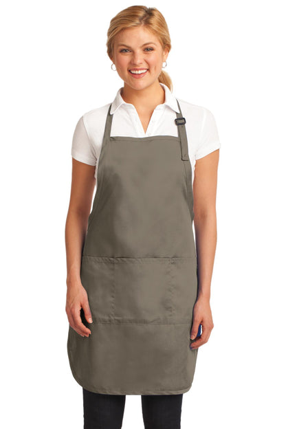 Front View of Khaki Port Authority Easy Care Full-Length Apron with Stain Release. A703