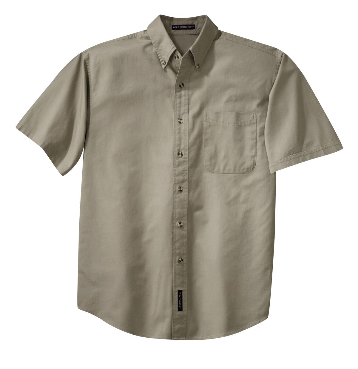 Front View of Khaki Port Authority Short Sleeve Twill Shirt. S500T