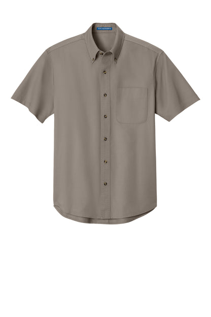 Front View of Khaki Port Authority Short Sleeve Twill Shirt. S500T