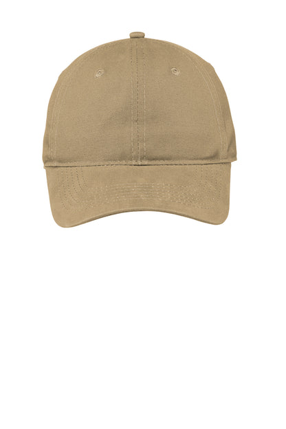 Front View of Khaki Port & Company Soft Brushed Canvas Cap. CP96