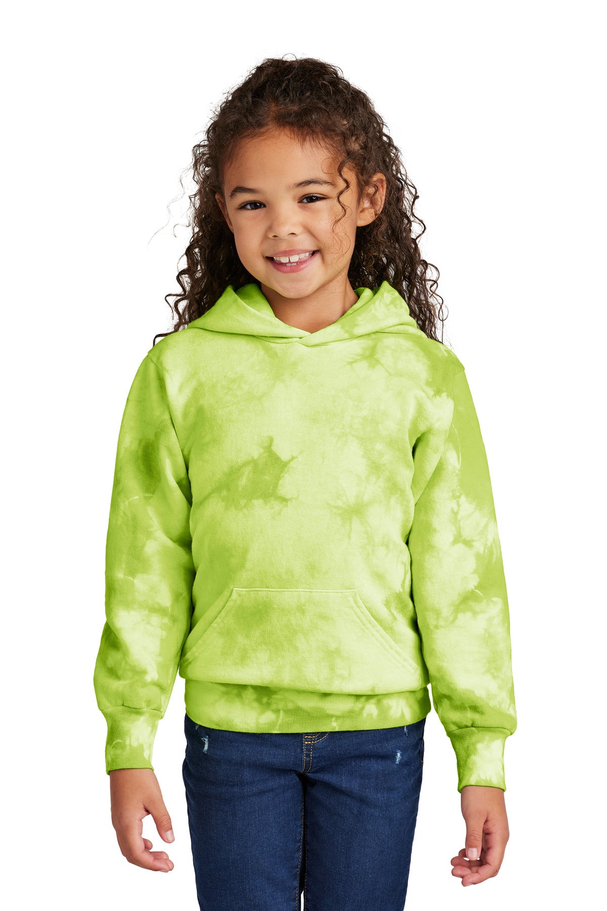 Front View of LemonLime Port & Company Youth Crystal Tie-Dye Pullover Hoodie PC144Y