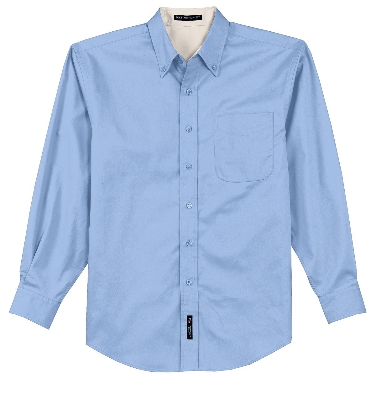 Front View of Light Blue Port Authority Tall Long Sleeve Easy Care Shirt. TLS608