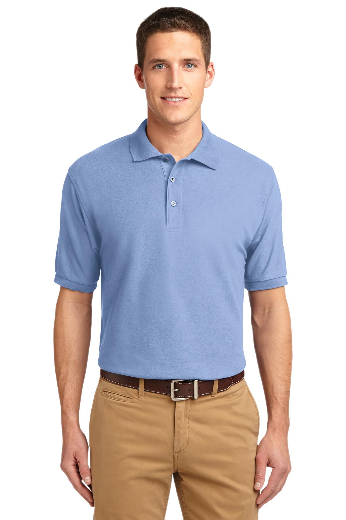 Front View of Light Blue Port Authority Tall Silk Touch Polo. TLK500