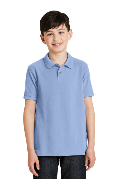 Front View of Light Blue Port Authority Youth Silk Touch Polo. Y500
