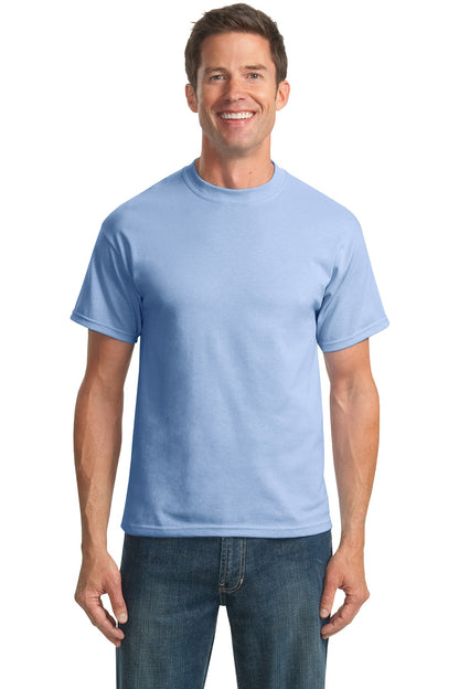 Front View of Light Blue Port & Company Tall Core Blend Tee. PC55T