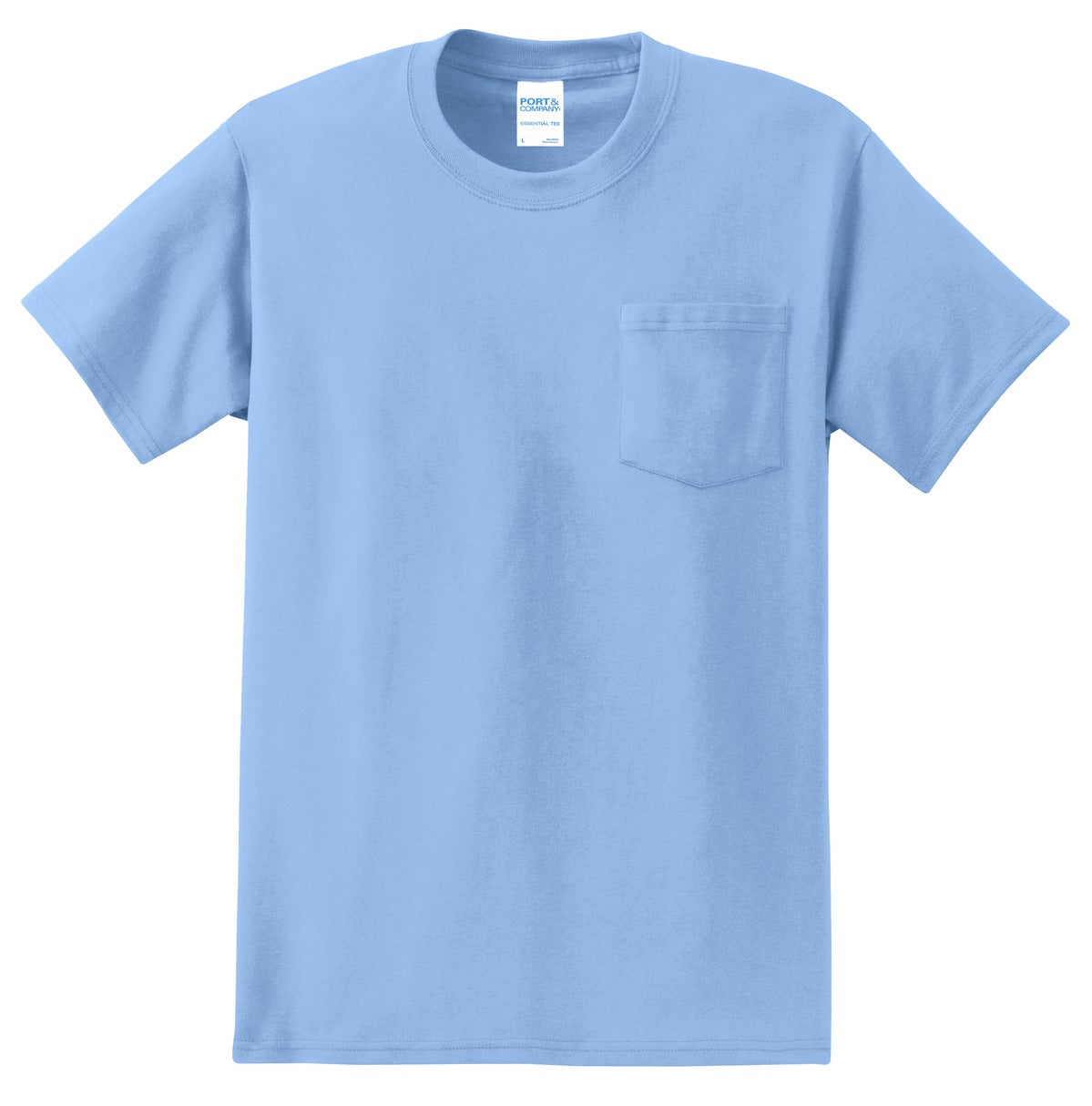 Front View of Light Blue Port & Company - Tall Essential Pocket Tee. PC61PT