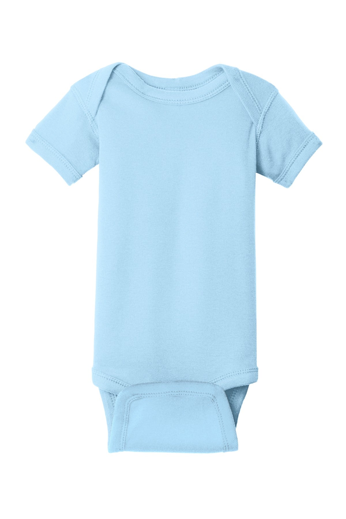 Front View of Light Blue Rabbit Skins Infant Short Sleeve Baby Rib Bodysuit. RS4400