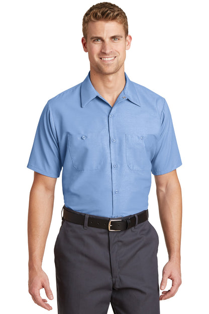 Front View of Light Blue Red Kap Long Size, Short Sleeve Industrial Work Shirt. SP24LONG