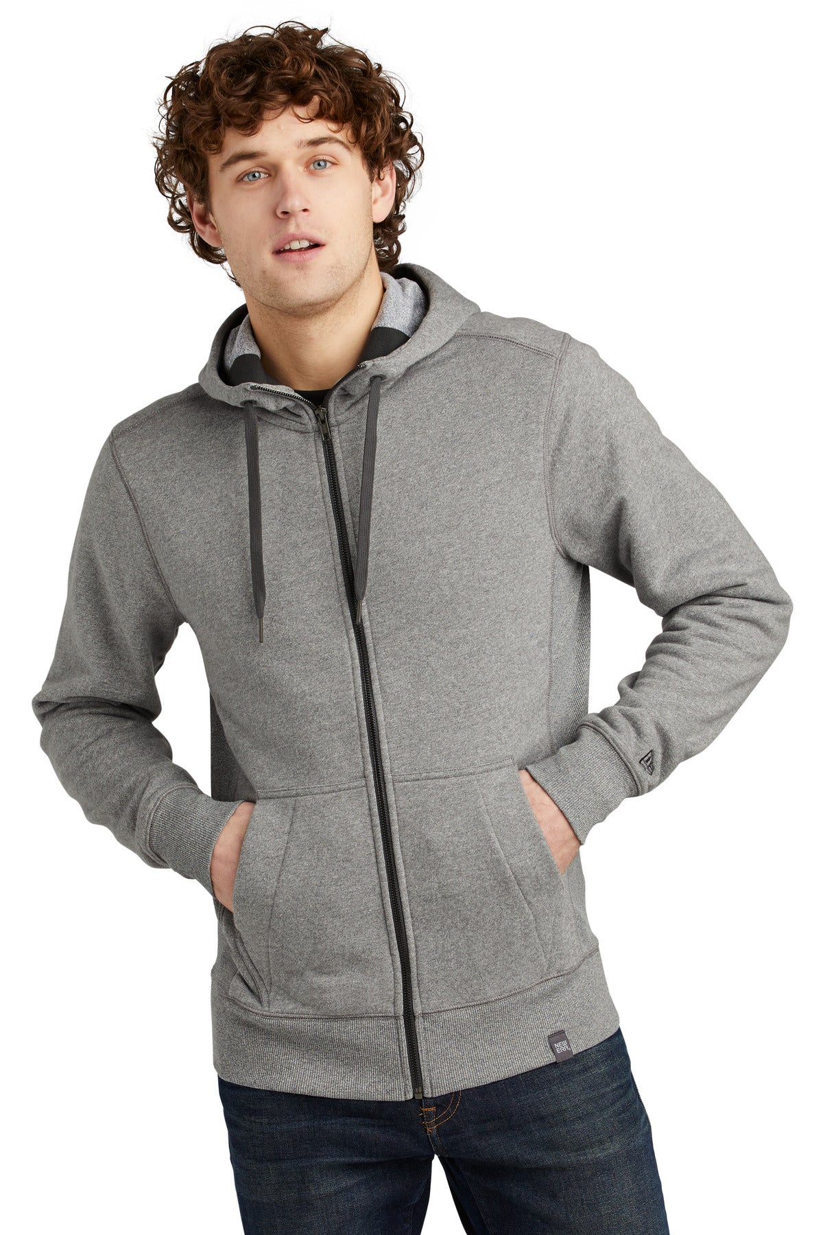 Front View of Light Graph Tw New Era French Terry Full-Zip Hoodie. NEA502