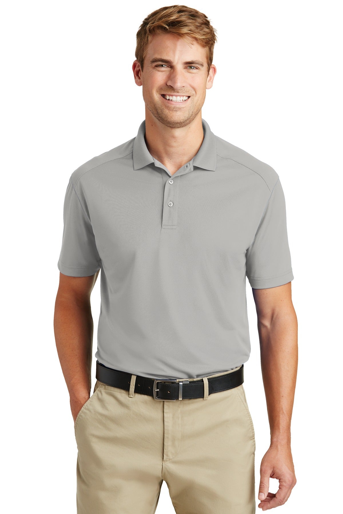 Front View of Light Grey CornerStone Select Lightweight Snag-Proof Polo. CS418