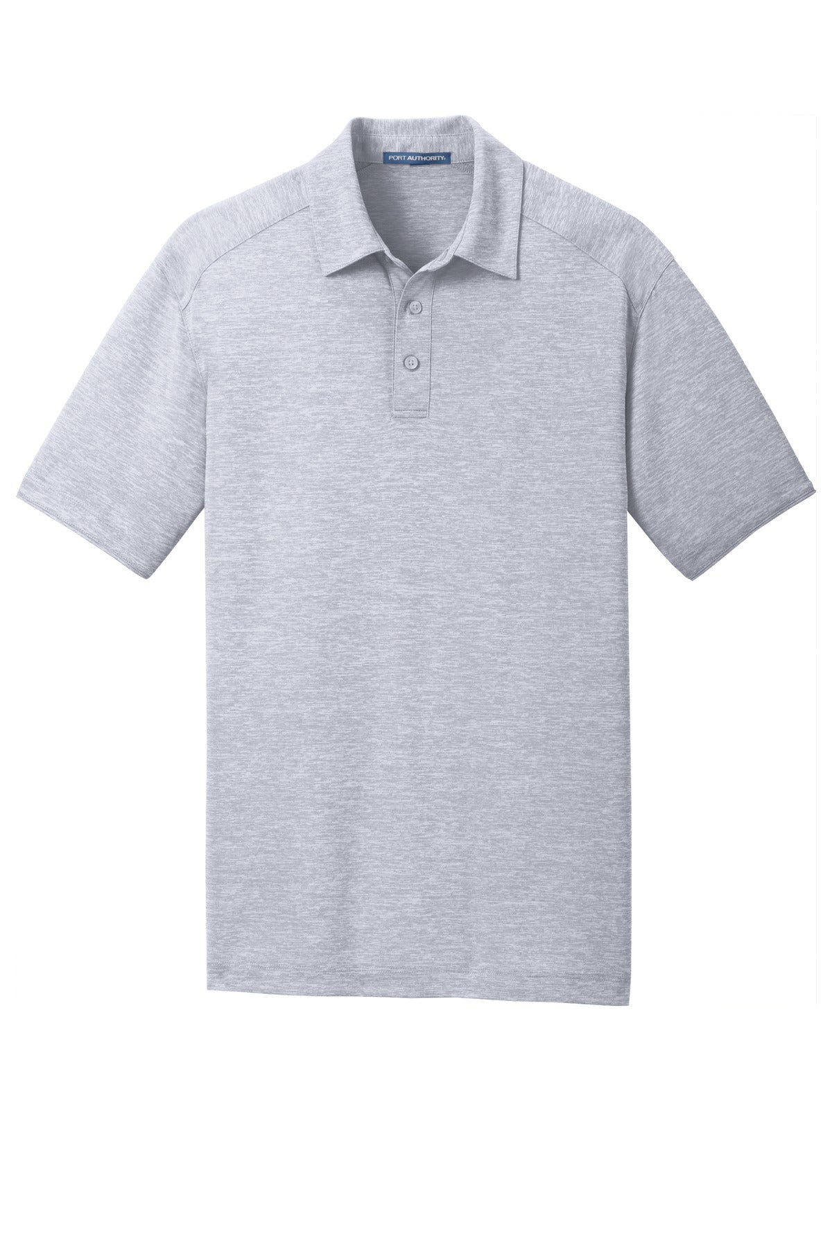 Front View of Light Grey Port Authority Digi Heather Performance Polo. K574