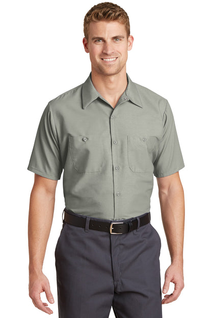Front View of Light Grey Red Kap Long Size, Short Sleeve Industrial Work Shirt. SP24LONG