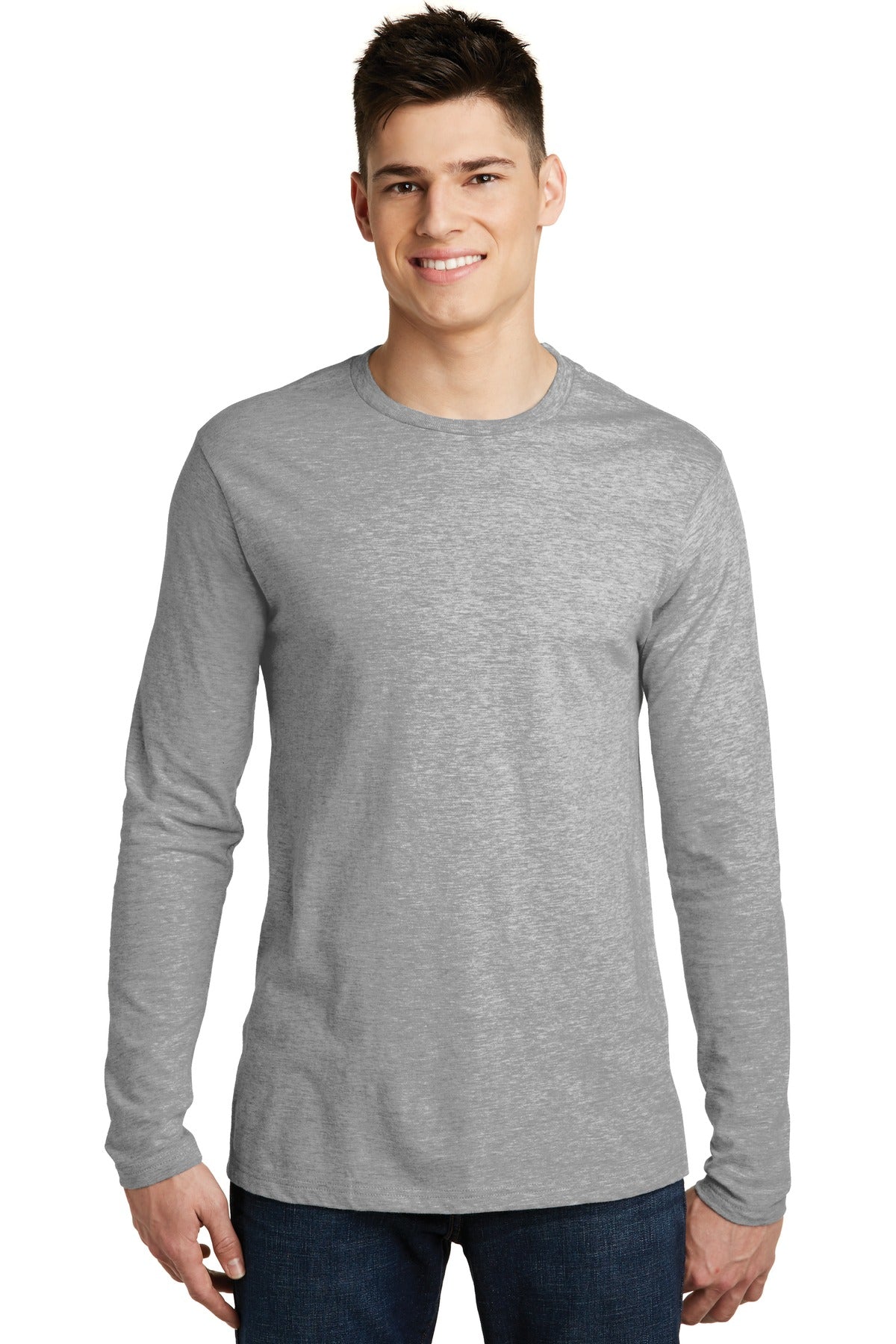 Front View of Light Hthr Gry District Very Important Tee Long Sleeve. DT6200