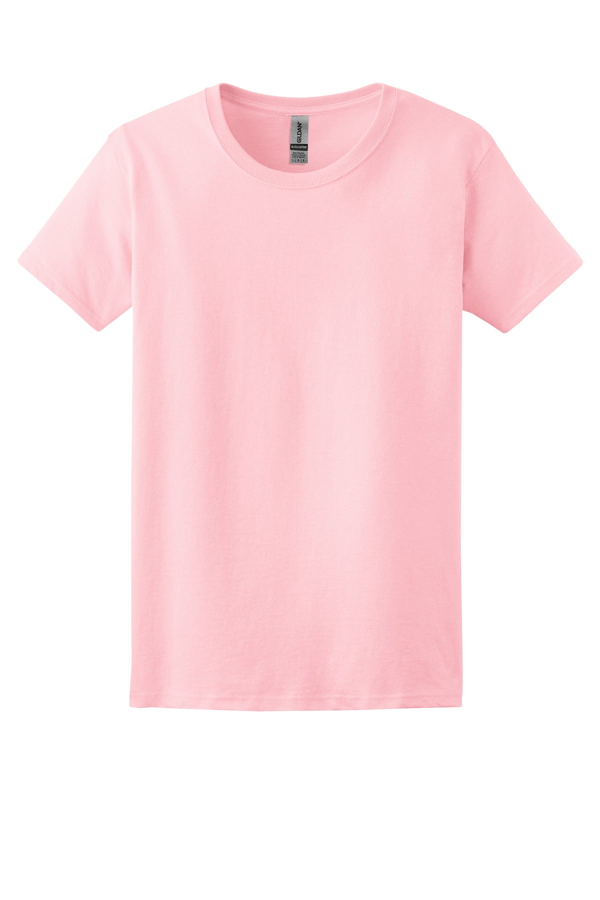 Front View of Light Pink Gildan Women's Ultra Cotton 100% US Cotton T-Shirt. 2000L