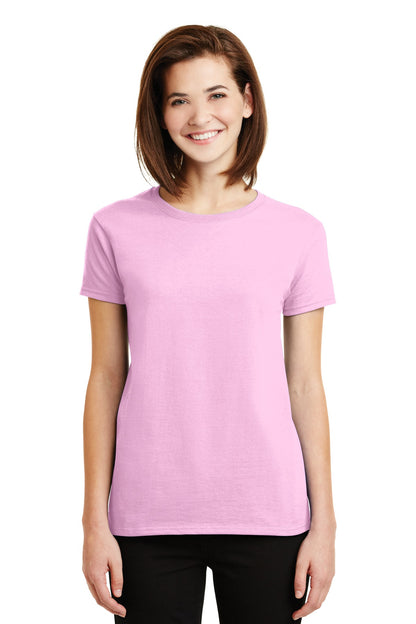 Front View of Light Pink Gildan Women's Ultra Cotton 100% US Cotton T-Shirt. 2000L