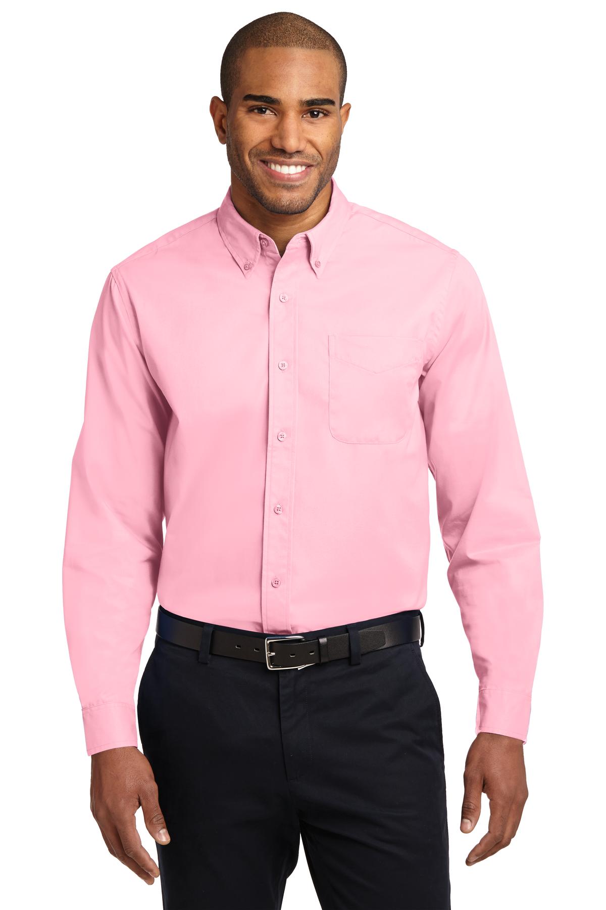 Front View of Light Pink Port Authority Extended Size Long Sleeve Easy Care Shirt S608ES