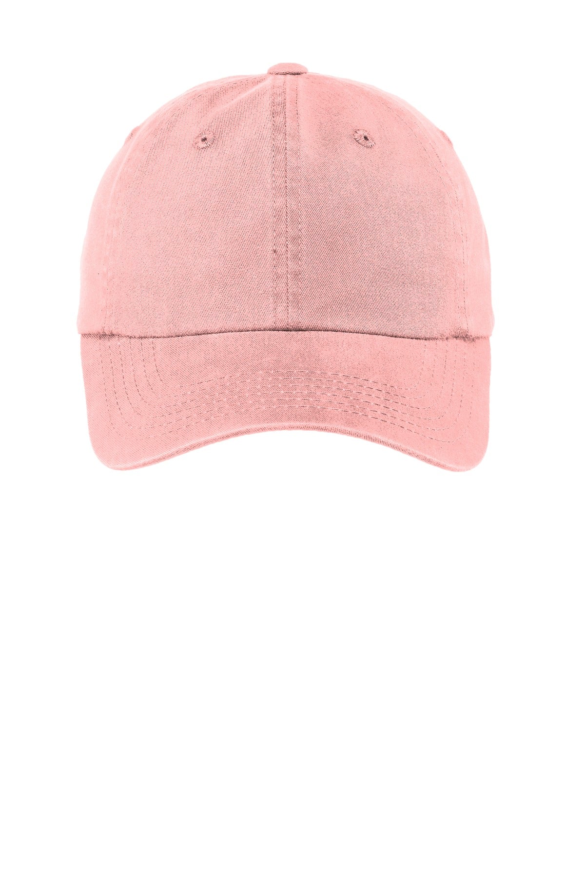 Front View of Light Pink Port Authority Women's Garment-Washed Cap. LPWU