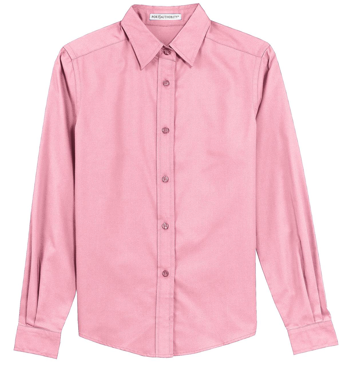 Front View of Light Pink Port Authority Women's Long Sleeve Easy Care Shirt. L608
