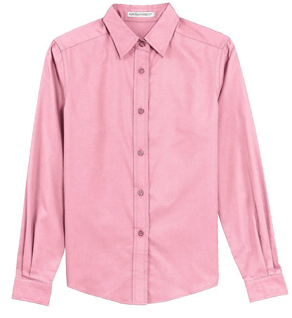 Front View of Light Pink Port Authority Women's Long Sleeve Easy Care Shirt. L608