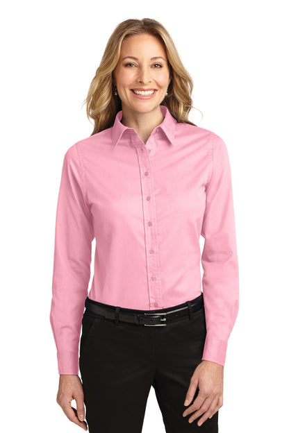 Front View of Light Pink Port Authority Women's Long Sleeve Easy Care Shirt. L608