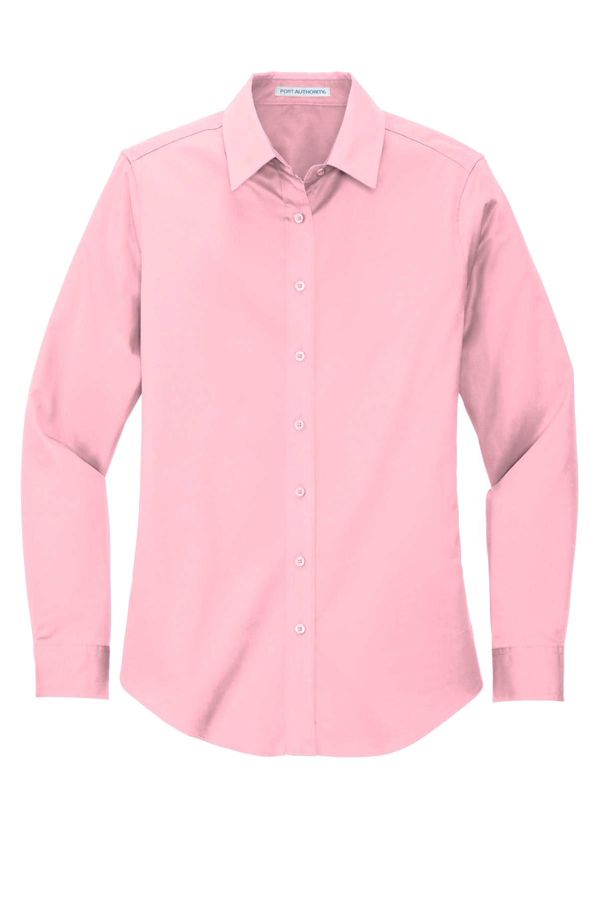 Front View of Light Pink Port Authority Women's Long Sleeve Easy Care Shirt. L608