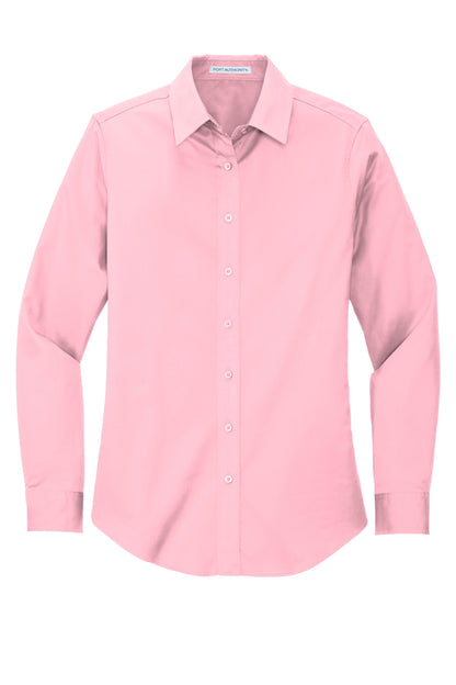 Front View of Light Pink Port Authority Women's Long Sleeve Easy Care Shirt. L608