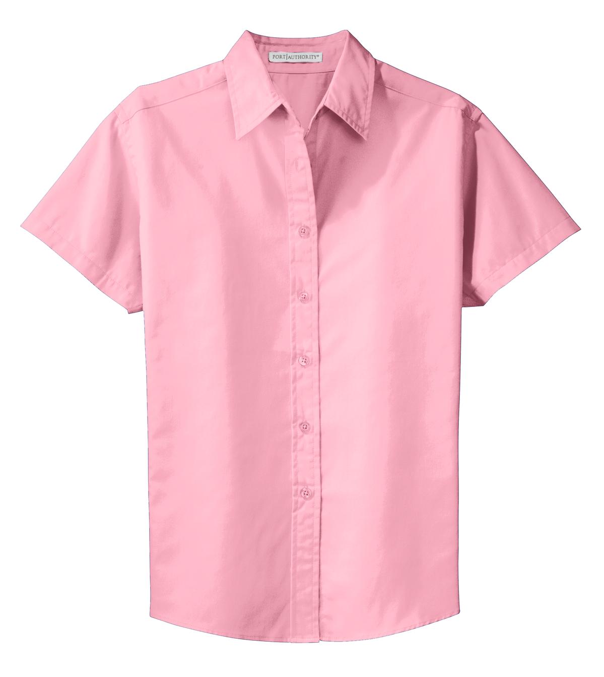 Front View of Light Pink Port Authority Women's Short Sleeve Easy Care Shirt. L508