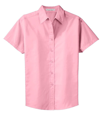Front View of Light Pink Port Authority Women's Short Sleeve Easy Care Shirt. L508