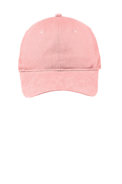 Front View of Light Pink Port & Company Soft Brushed Canvas Cap. CP96